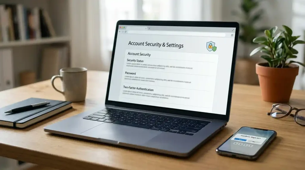 Email account security settings on a laptop and smartphone