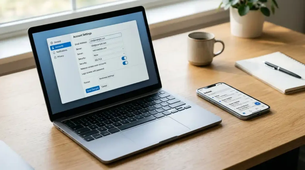 Rackspace email setup on a laptop and mobile phone