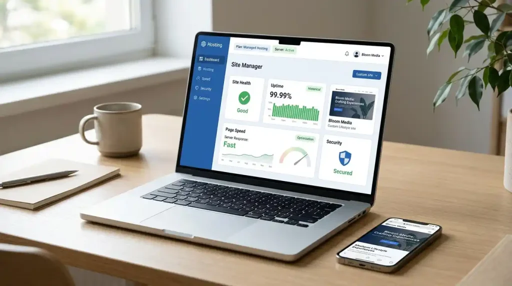 WordPress hosting dashboard and website performance comparison