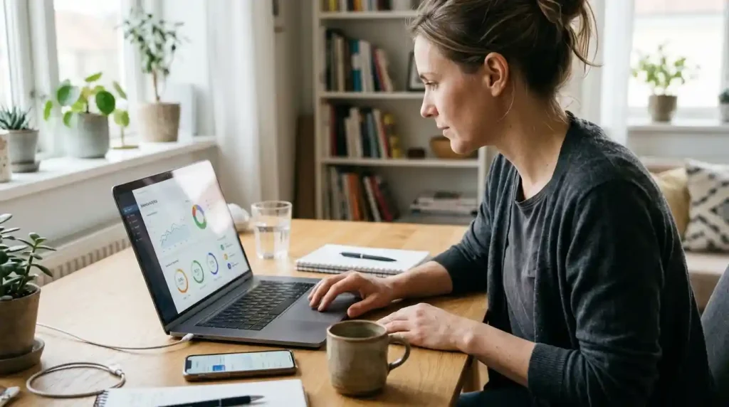 Website owner checking WordPress website performance on a laptop