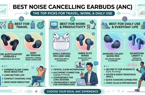 Best noise cancelling earbuds with active noise cancellation for travel, work, commuting, and everyday listening.