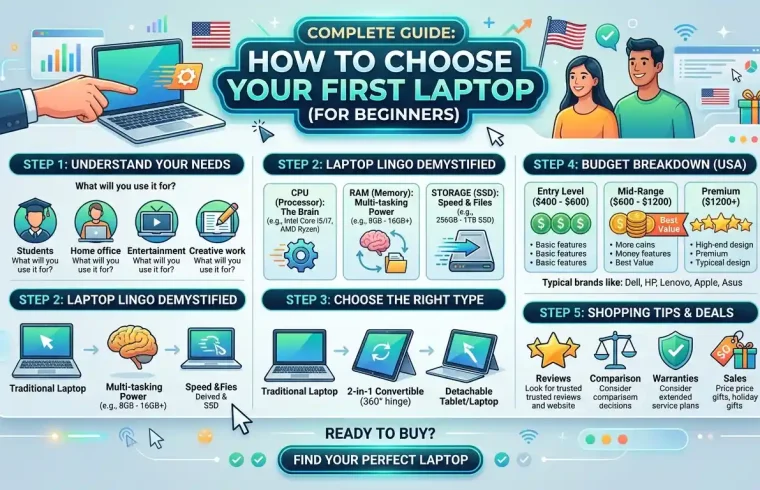 How to choose a laptop for beginners with buying tips for students, work, and gaming