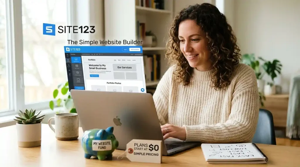SITE123 website builder interface for creating simple and affordable websites without coding.