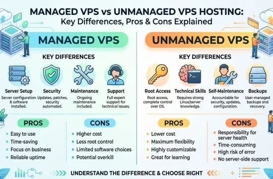 Comparison banner showing managed VPS versus unmanaged VPS hosting options