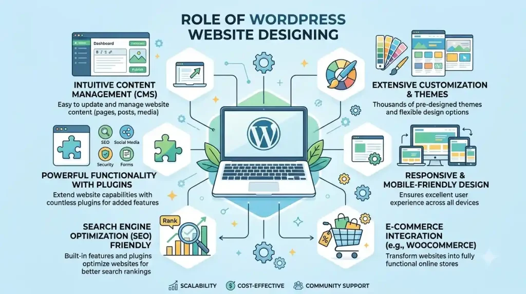 Diagram illustrating the key role of modern wordpress website design in business growth and branding