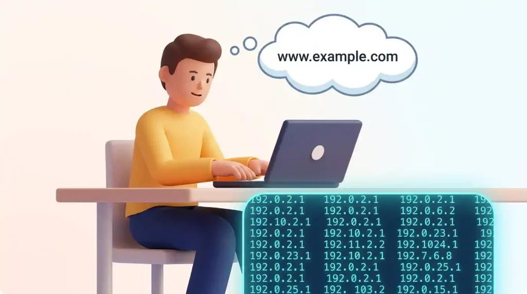 Infographic explaining web hosting vs. domain name to show the key difference between domain and web hosting with a house analogy.