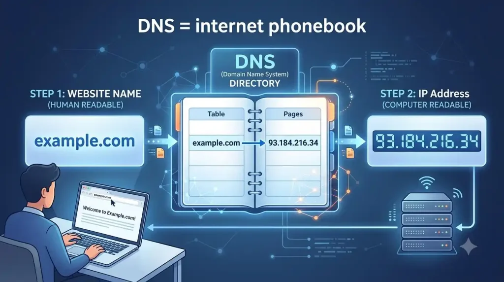 DNS works like an internet phonebook