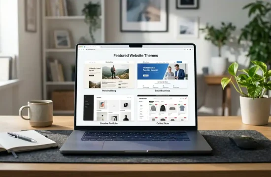 Best WordPress themes displayed as different website layouts on a laptop