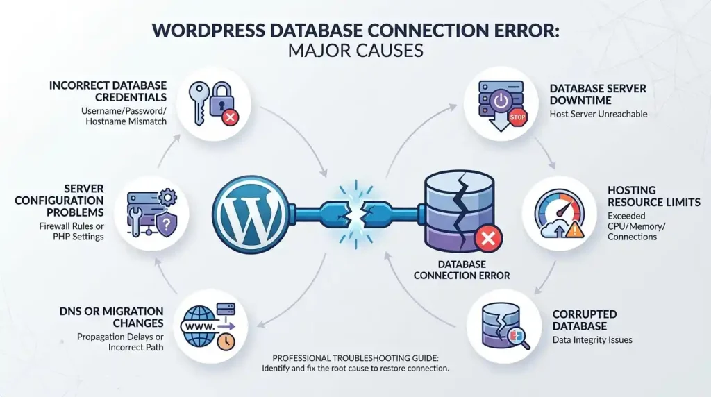 Common causes of WordPress database connection errors