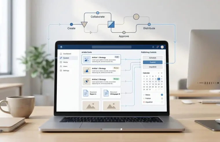 Content management software dashboard for organizing website content and documents Image title: Content Management Software Guide