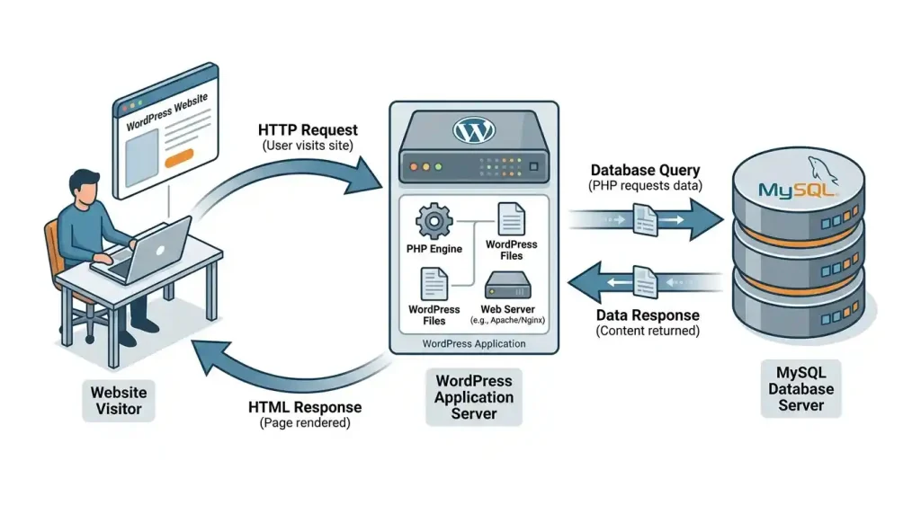 Diagram showing how WordPress connects to its database