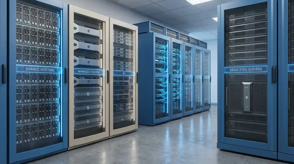 Server infrastructure representing different types of WordPress hosting