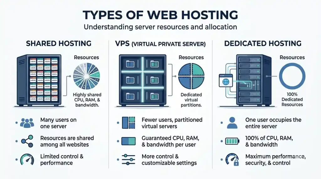 Comparison of shared, VPS, and dedicated server hosting