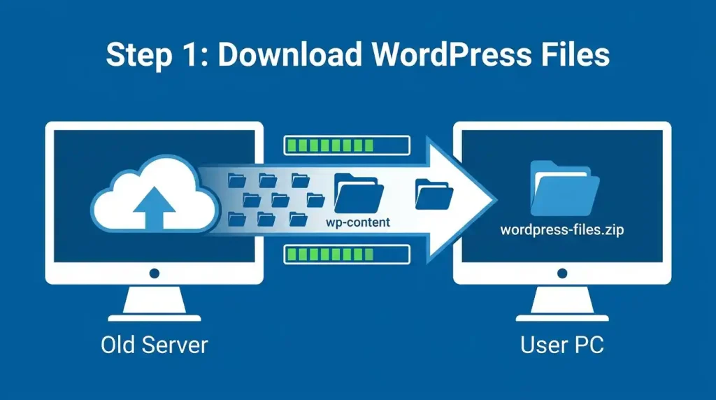 WordPress website files and database prepared for manual migration