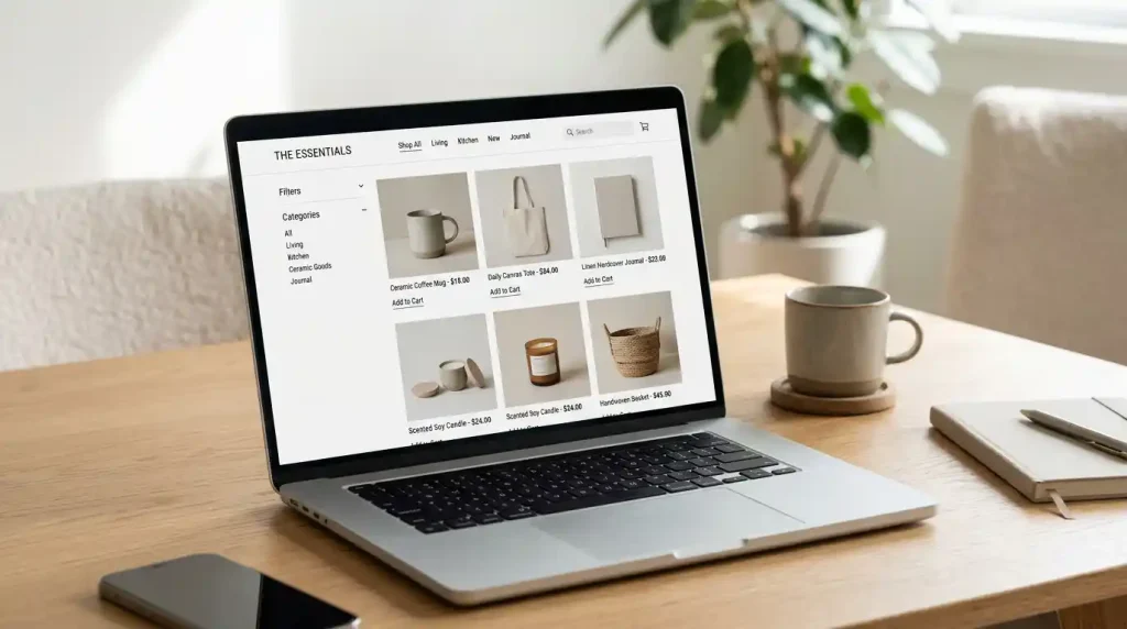 E-commerce website with product cards and shopping cart layout